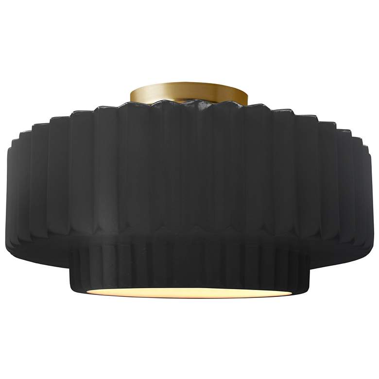 Image 1 Radiance 14.5"W Carbon Frame Brushed Brass Tier Pleated LED Semi.Flush