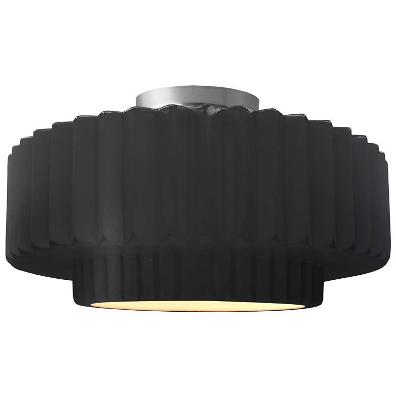 Image 1 Radiance 14.5"W Carbon Frame Brushed Nickel Tier Pleated LED Semi.Flus