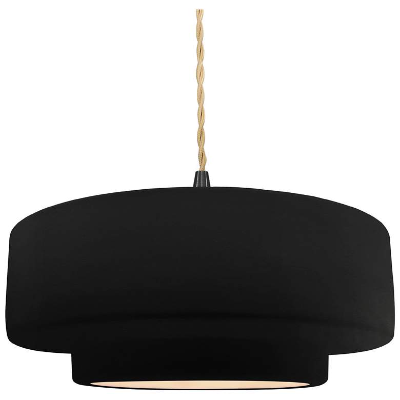 Image 1 Radiance 14.5"W Carbon Frame Matte Black Tier Beige Twisted LED Pendan