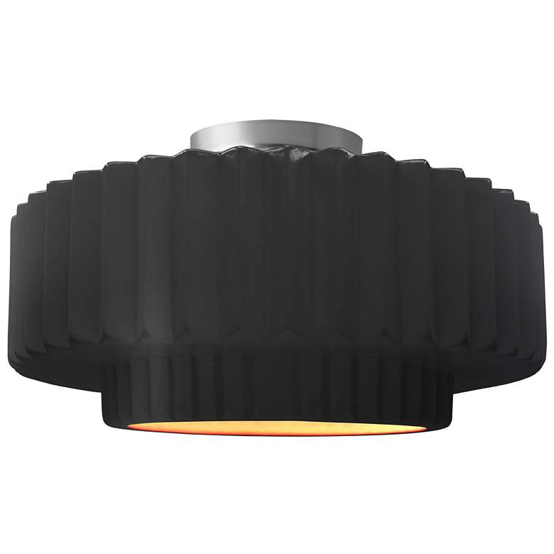 Image 1 Radiance 14.5"W Carbon/Gold Frame Nickel Tier Pleated LED Semi.Flush