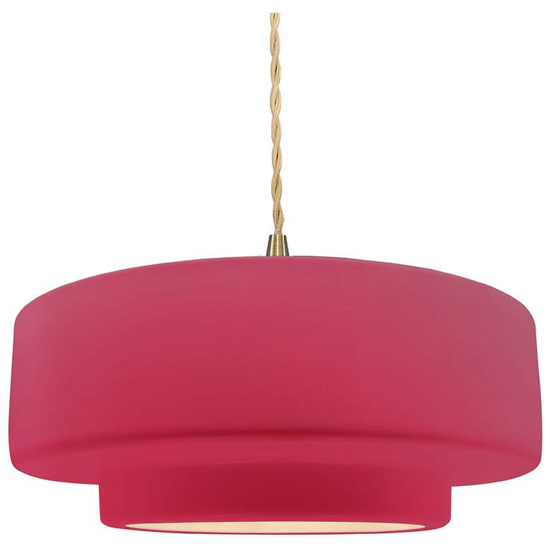 Image 1 Radiance 14.5"W Cerise Frame Brushed Brass Tier Beige Twisted LED Pend