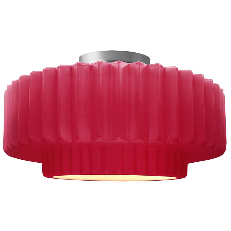 Image 1 Radiance 14.5"W Cerise Frame Brushed Nickel Tier Pleated LED Semi.Flus