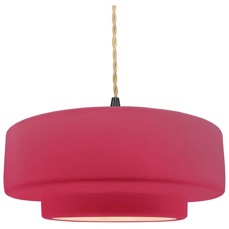 Image 1 Radiance 14.5"W Cerise Frame Matte Black Tier Beige Twisted LED Pendan