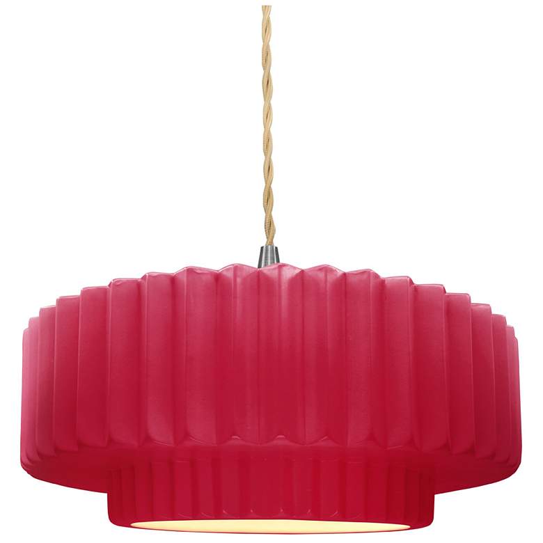 Image 1 Radiance 14.5"W Cerise Frame Nickel Tier Pleated Beige Twisted Pendant