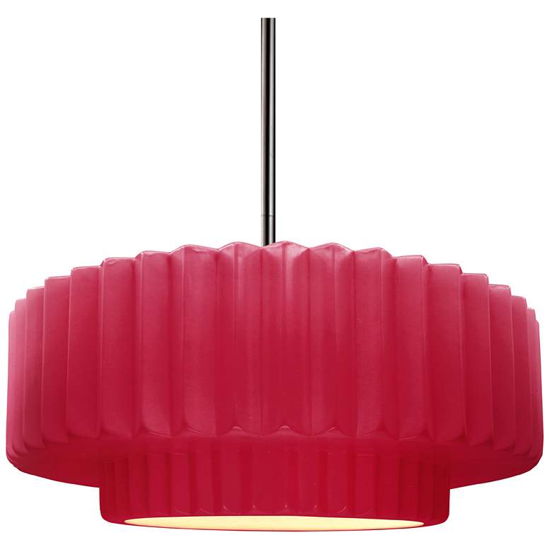 Image 1 Radiance 14.5"W Cerise Frame Nickel Tier Pleated Rigid Stem Kit Pendan