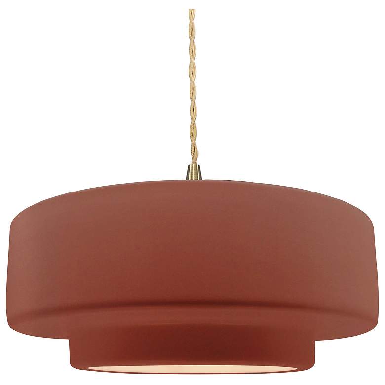 Image 1 Radiance 14.5"W Clay Frame Brushed Brass Tier Beige Twisted LED Pendan
