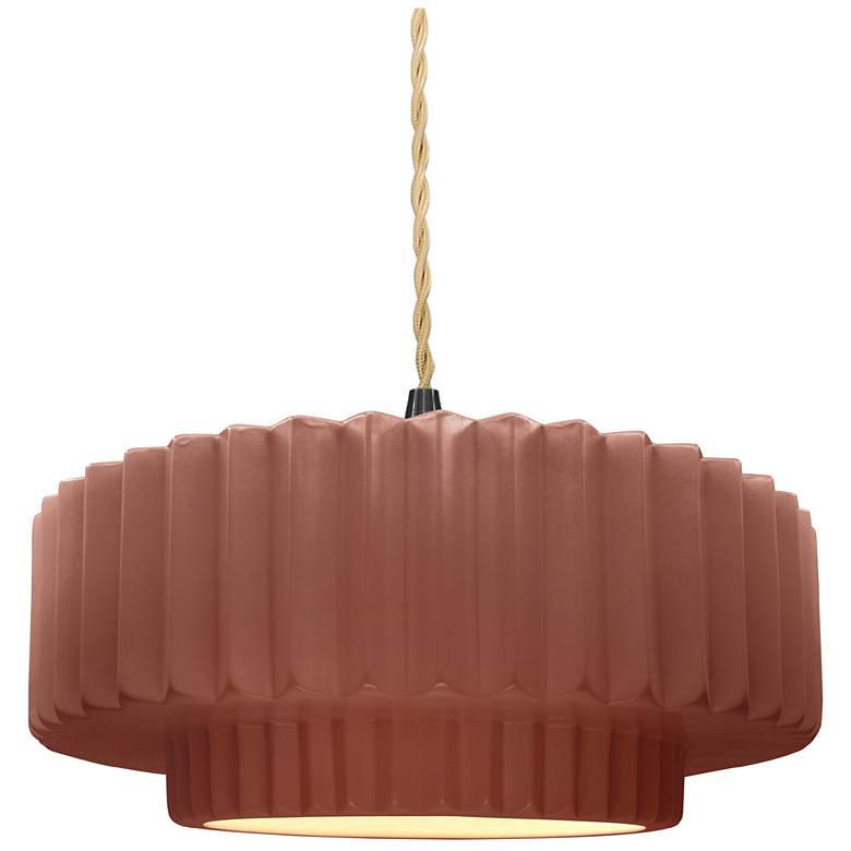 Image 1 Radiance 14.5"W Clay Frame Matte Black Tier Pleated Beige Twisted Pend