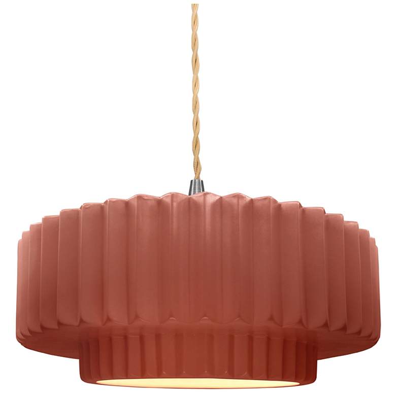 Image 1 Radiance 14.5"W Clay Frame Nickel Tier Pleated Beige Twisted LED Penda