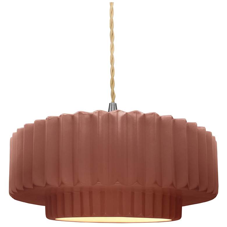 Image 1 Radiance 14.5"W Clay Frame Nickel Tier Pleated Beige Twisted Pendant