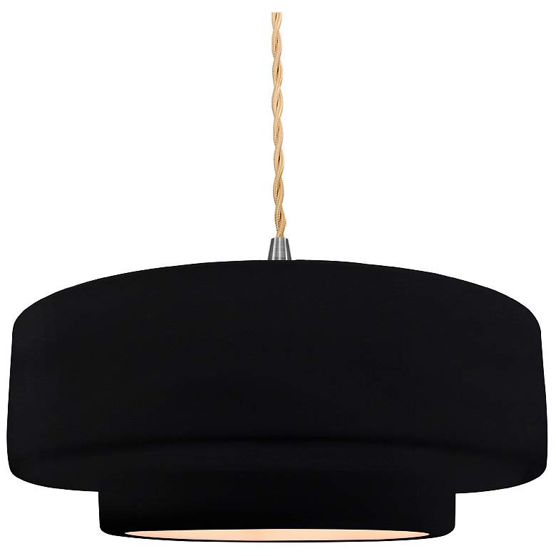 Image 1 Radiance 14.5"W Gloss Black Frame Nickel Tier Beige Twisted LED Pendan