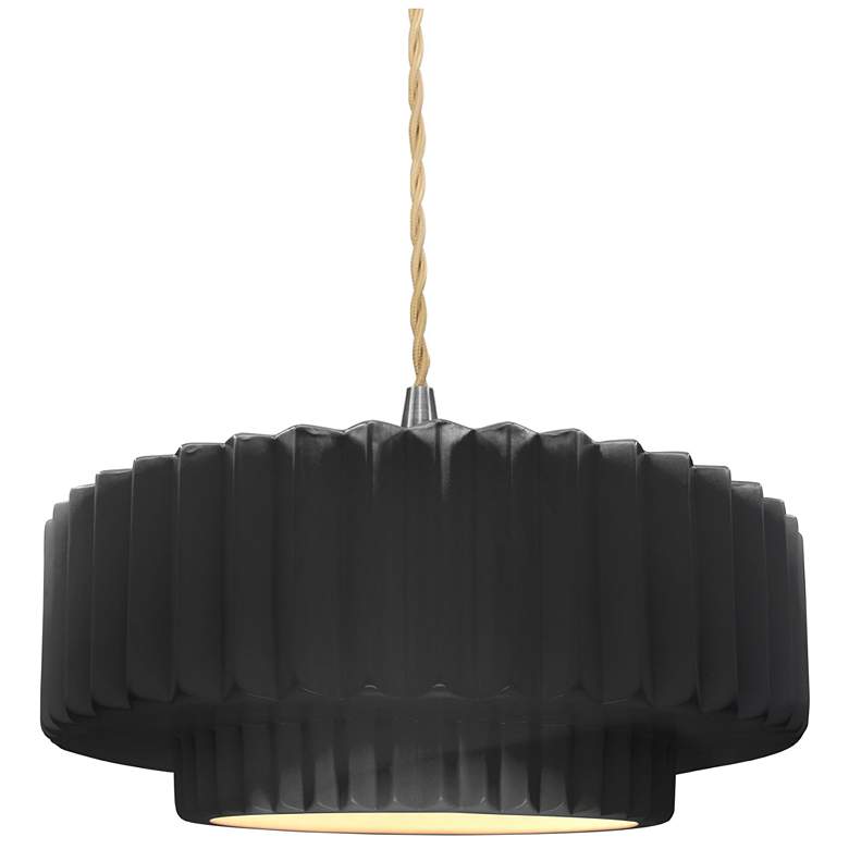 Image 1 Radiance 14.5"W Gloss Black Frame Nickel Tier Pleated Beige Twisted Pe