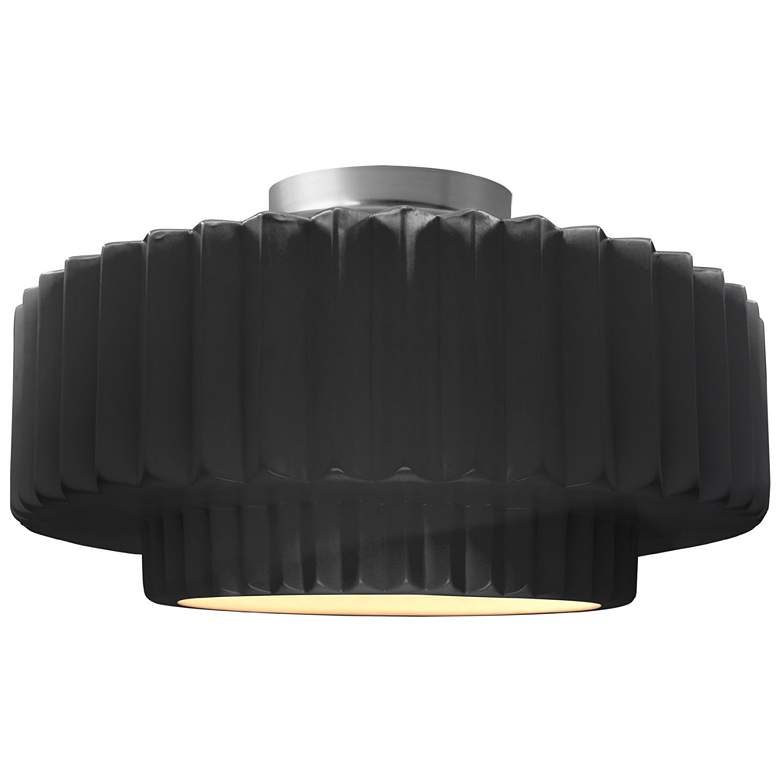 Image 1 Radiance 14.5"W Gloss Black Frame Nickel Tier Pleated LED Semi.Flush