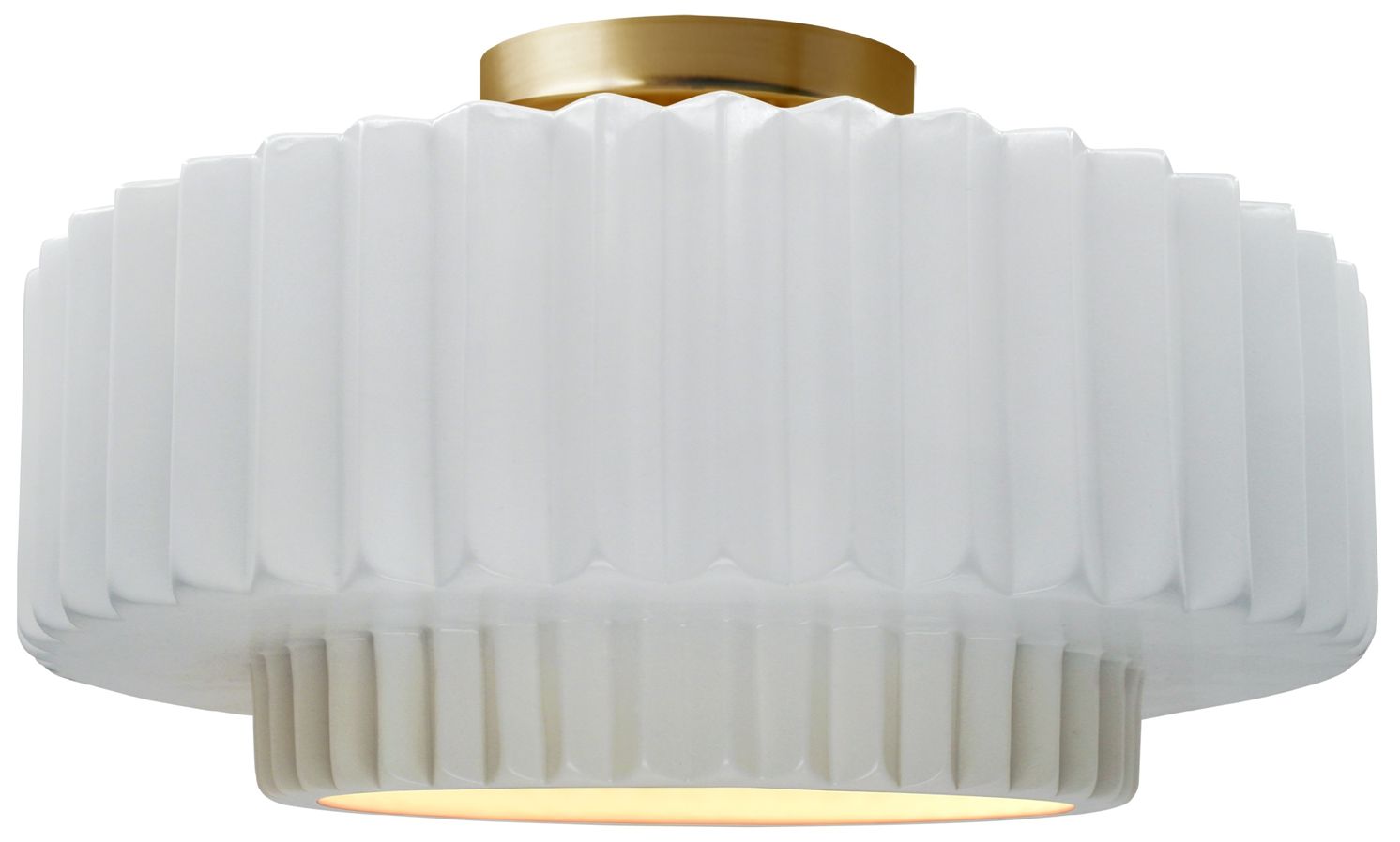 Image 2 Radiance 14.5"W Gloss White Frame Brushed Brass Tier Pleated Semi.Flus more views