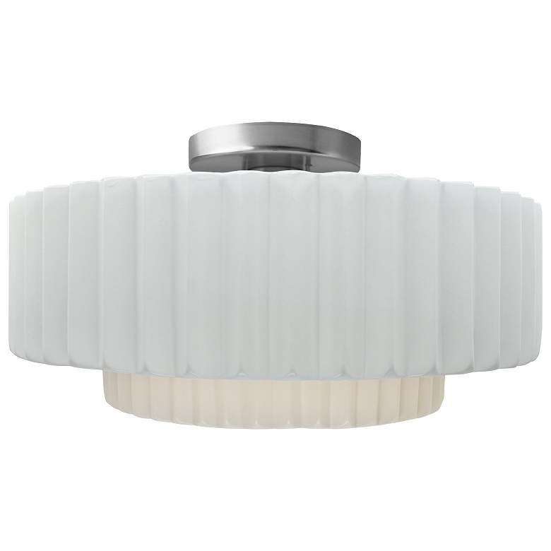 Image 1 Radiance 14.5"W Gloss White Frame Brushed Nickel Tier Pleated Semi.Flu