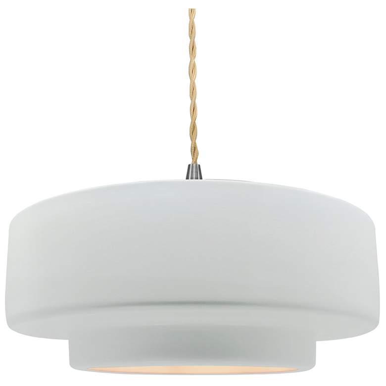 Image 1 Radiance 14.5"W Gloss White Frame Nickel Tier Beige Twisted LED Pendan