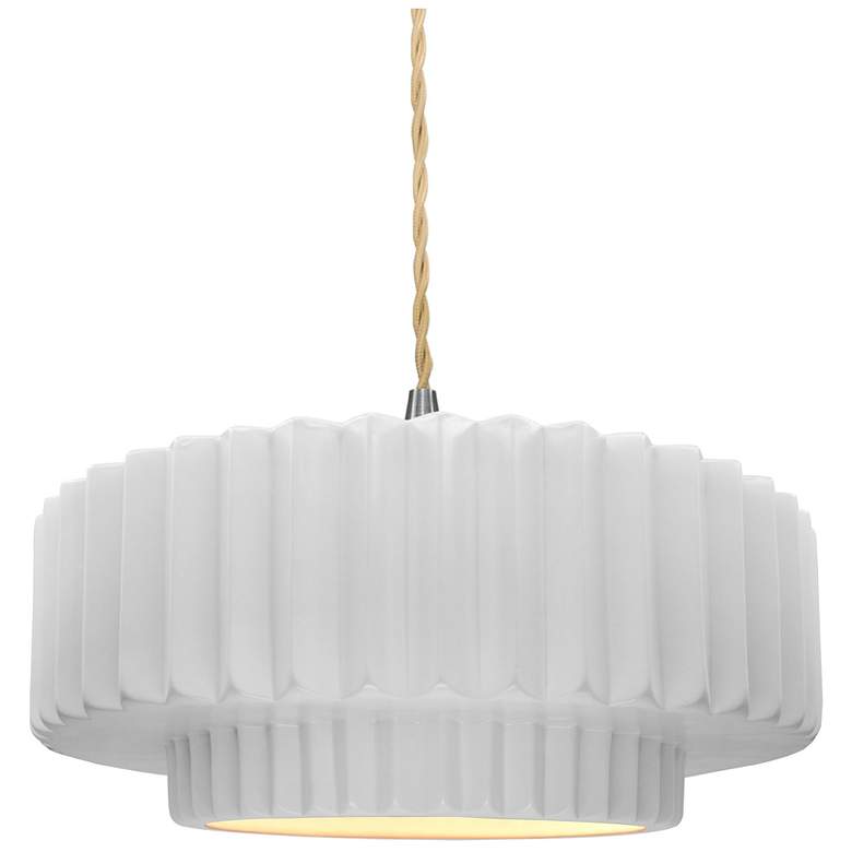 Image 1 Radiance 14.5"W Gloss White Frame Nickel Tier Pleated Beige Twisted Pe