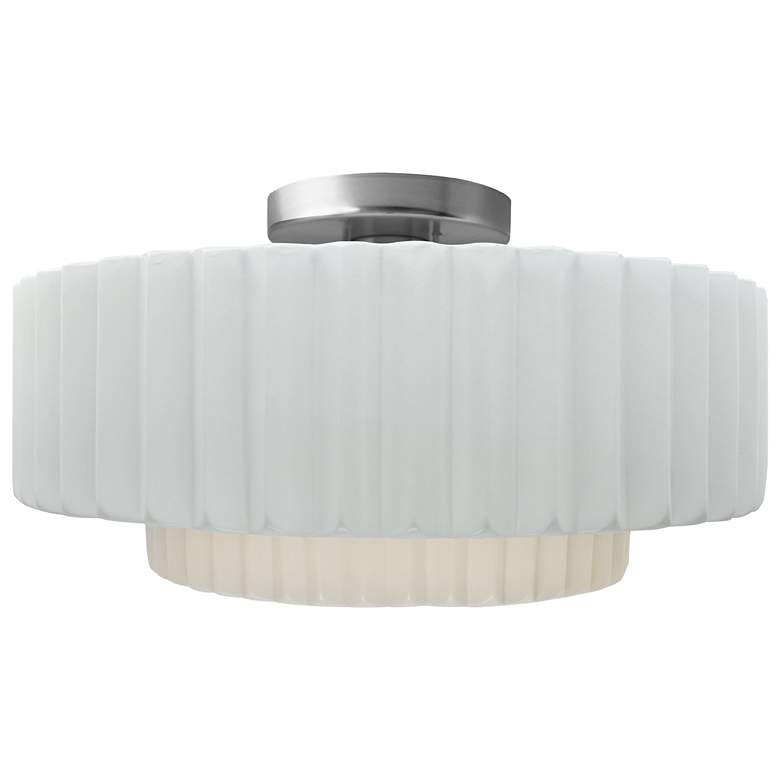 Image 1 Radiance 14.5"W Gloss White Frame Nickel Tier Pleated LED Semi.Flush