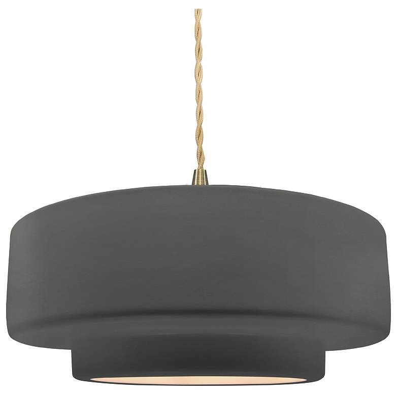 Image 1 Radiance 14.5"W Grey Frame Brushed Brass Tier Beige Twisted LED Pendan