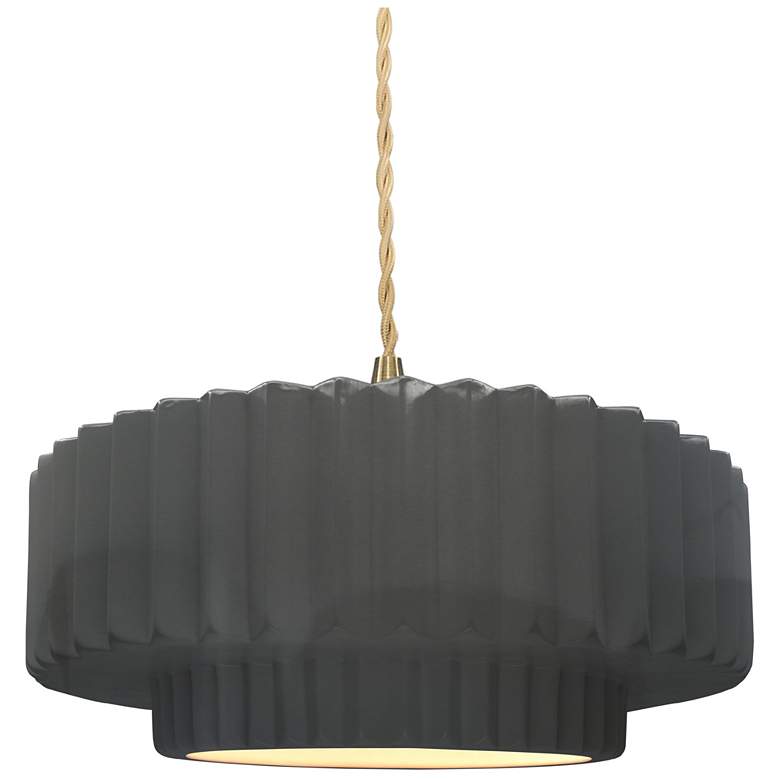 Image 1 Radiance 14.5"W Grey Frame Brushed Brass Tier Pleated Beige Twisted Pe