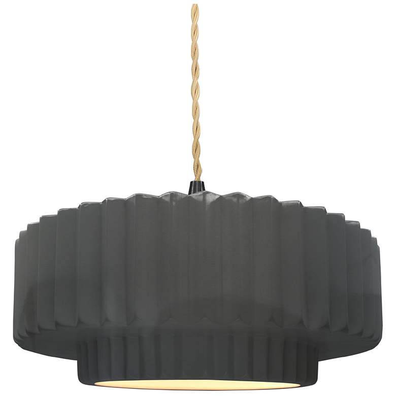 Image 1 Radiance 14.5"W Grey Frame Matte Black Tier Pleated Beige Twisted Pend