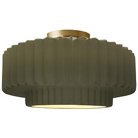 Image1 of Radiance 14.5"W Matte Green Frame Brushed Brass Tier Pleated LED Semi.