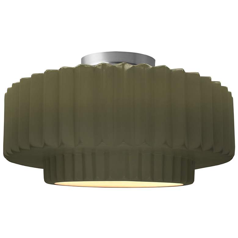 Image 1 Radiance 14.5"W Matte Green Frame Brushed Nickel Tier Pleated Semi.Flu