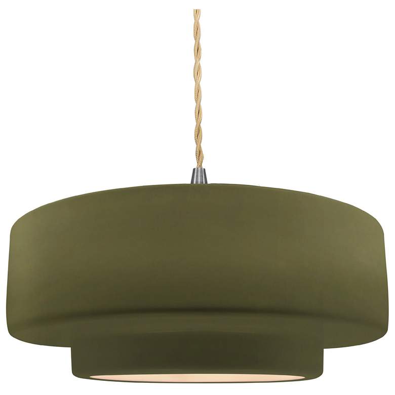 Image 1 Radiance 14.5"W Matte Green Frame Nickel Tier Beige Twisted LED Pendan