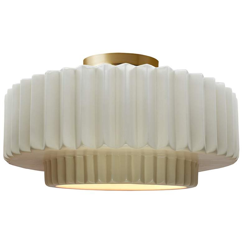 Image 1 Radiance 14.5"W Matte White Frame Brushed Brass Tier Pleated LED Semi.