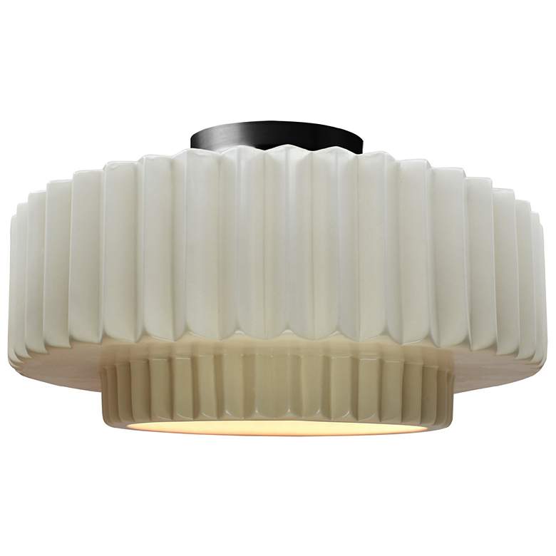 Image 1 Radiance 14.5"W Matte White Frame Matte Black Tier Pleated Semi.Flush