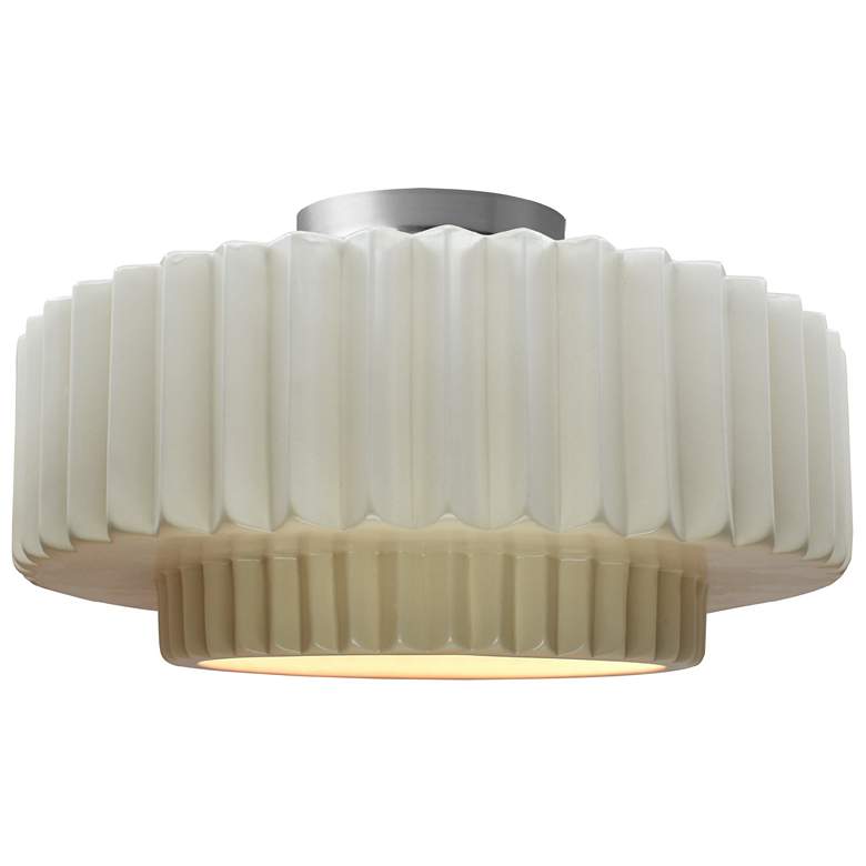 Image 1 Radiance 14.5"W Matte White Frame Nickel Tier Pleated LED Semi.Flush
