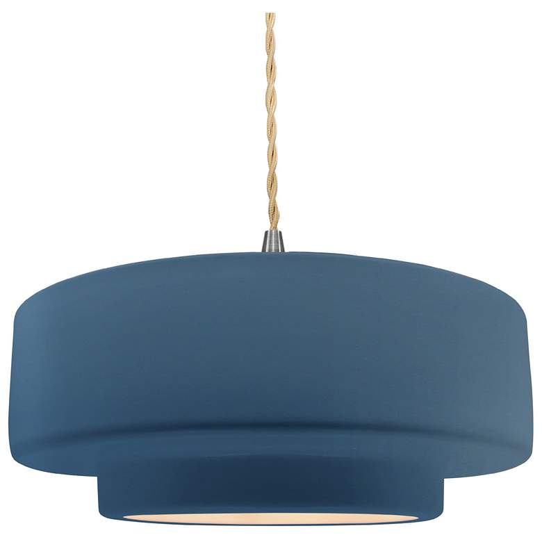 Image 1 Radiance 14.5"W Midnight Frame Nickel Tier Beige Twisted LED Pendant