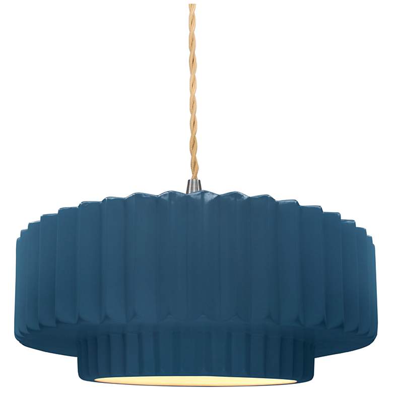 Image 1 Radiance 14.5"W Midnight Frame Nickel Tier Pleated Beige Twisted Penda