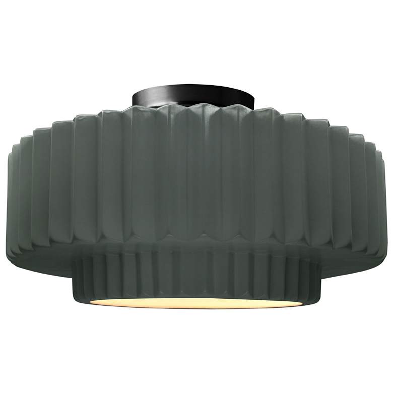Image 1 Radiance 14.5"W Pewter Green Frame Matte Black Tier Pleated Semi.Flush