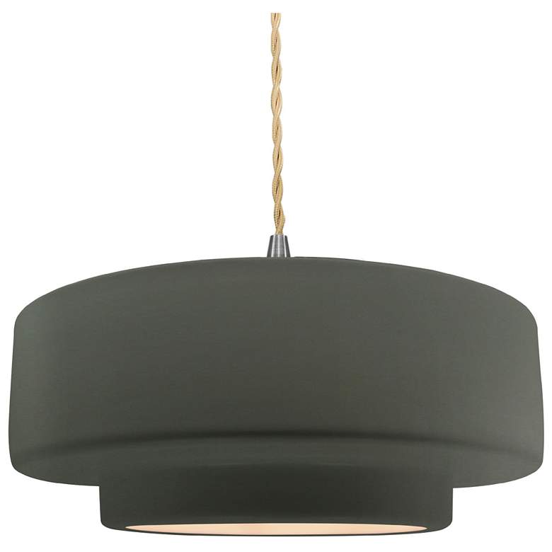 Image 1 Radiance 14.5"W Pewter Green Frame Nickel Tier Beige Twisted LED Penda