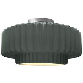 Image1 of Radiance 14.5"W Pewter Green Frame Nickel Tier Pleated LED Semi.Flush