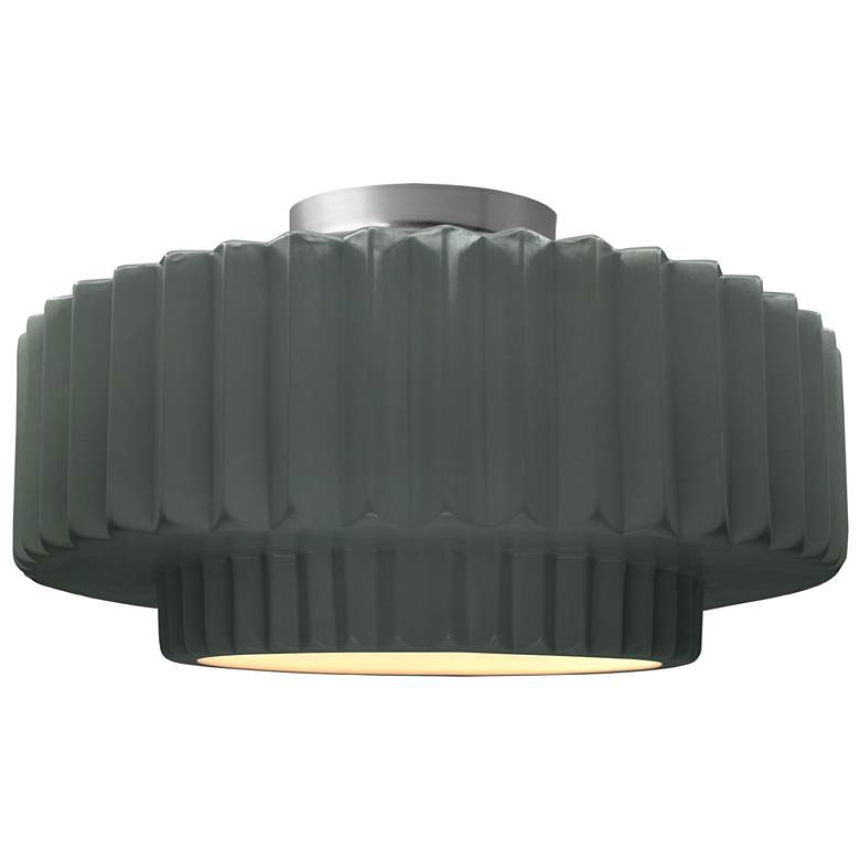 Image 1 Radiance 14.5"W Pewter Green Frame Nickel Tier Pleated LED Semi.Flush