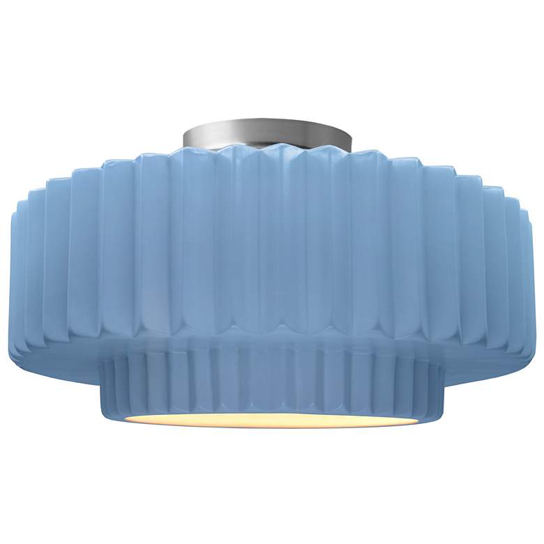 Image 1 Radiance 14.5"W Sky Blue Frame Brushed Nickel Tier Pleated LED Semi.Fl