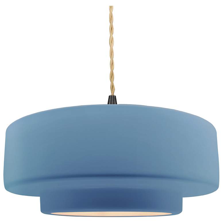 Image 1 Radiance 14.5"W Sky Blue Frame Matte Black Tier Beige Twisted LED Pend