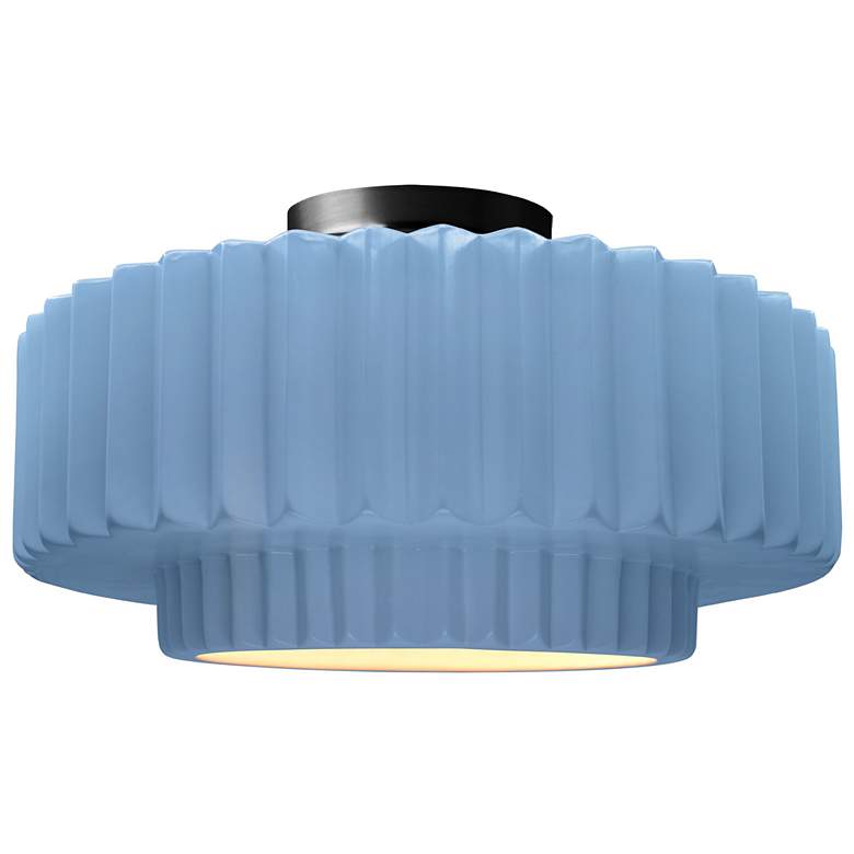 Image 1 Radiance 14.5"W Sky Blue Frame Matte Black Tier Pleated LED Semi.Flush