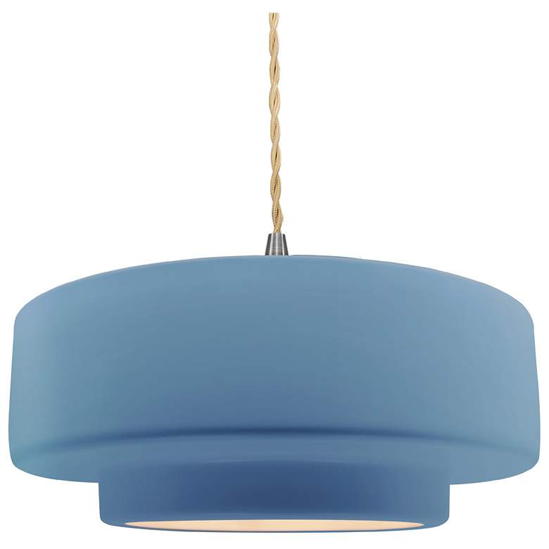 Image 1 Radiance 14.5"W Sky Blue Frame Nickel Tier Beige Twisted LED Pendant