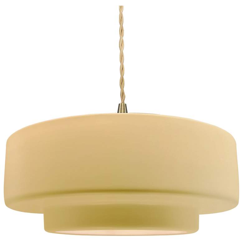Image 1 Radiance 14.5"W Yellow Frame Brushed Brass Tier Beige Twisted LED Pend