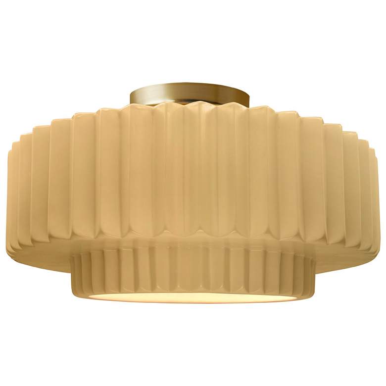 Image 1 Radiance 14.5"W Yellow Frame Brushed Brass Tier Pleated LED Semi.Flush