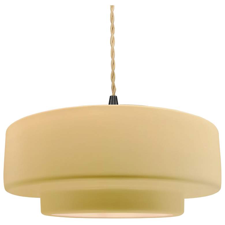 Image 1 Radiance 14.5"W Yellow Frame Matte Black Tier Beige Twisted LED Pendan