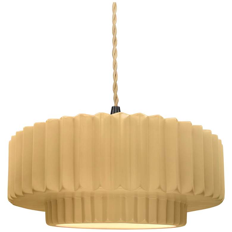 Image 1 Radiance 14.5"W Yellow Frame Matte Black Tier Pleated Beige Twisted Pe