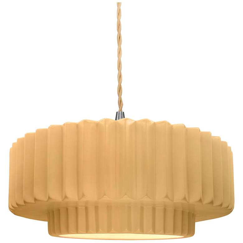 Image 1 Radiance 14.5"W Yellow Frame Nickel Tier Pleated Beige Twisted LED Pen