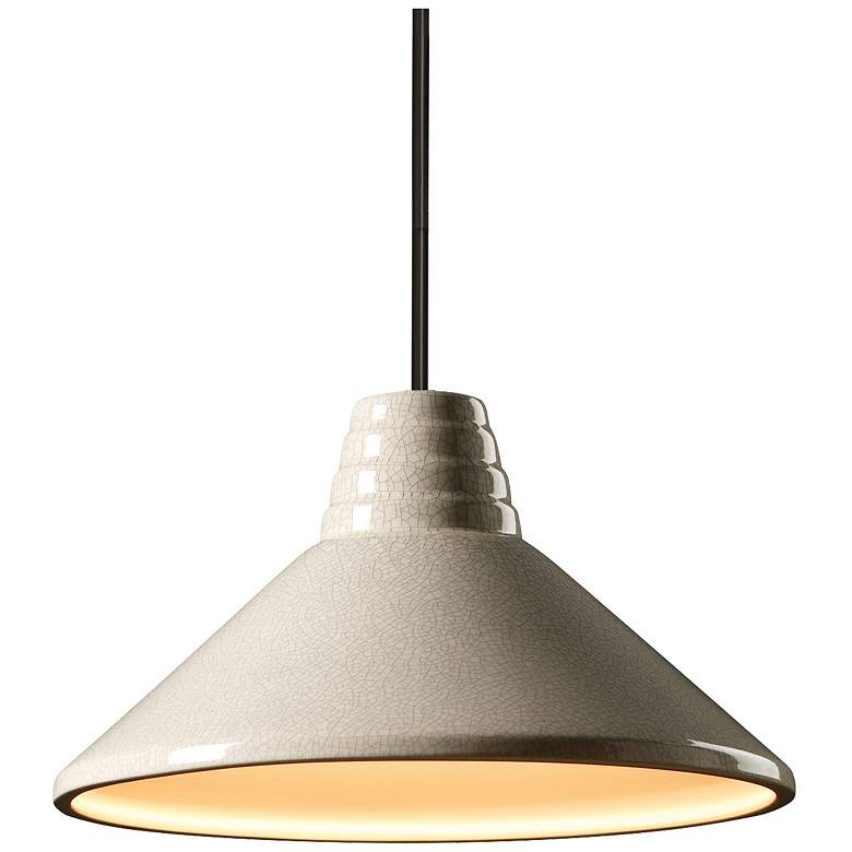 Image 1 Radiance 14.75" Wide Matte Black White Crackle Ziggurat Stemmed Pendan