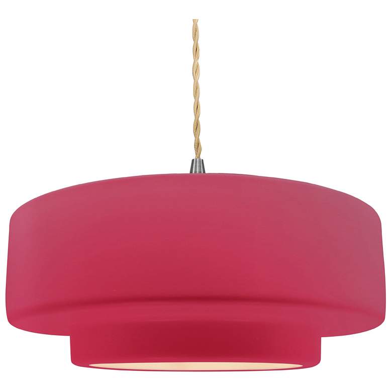 Image 1 Radiance 16.25"W Cerise Frame Nickel Large Tier Beige Twisted Pendant