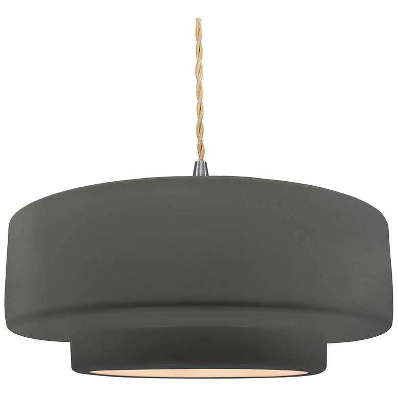 Image 1 Radiance 16.25"W Grey Frame Nickel Large Tier Beige Twisted LED Pendan