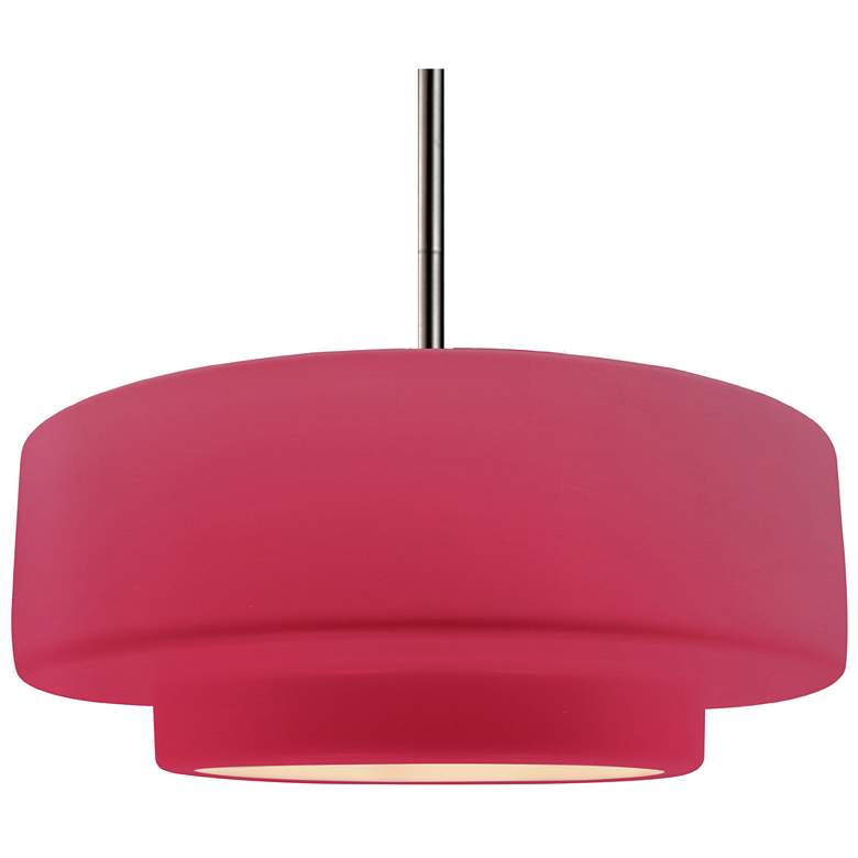 Image 1 Radiance 16.25"W Large Tier Nickel Rigid Stem Pendant w/ Cerise Shade