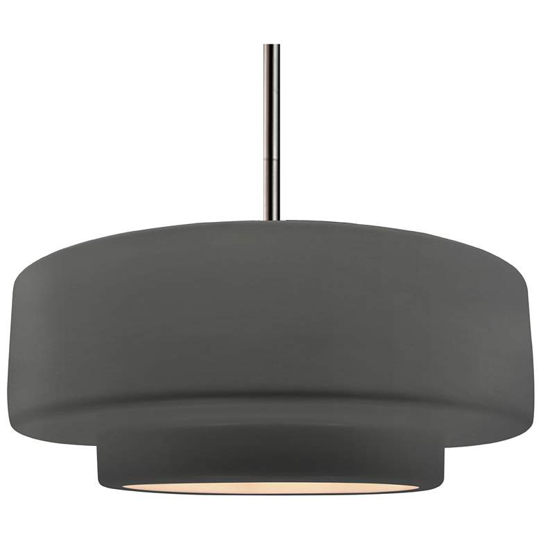 Image 1 Radiance 16.25"W Large Tier Nickel Rigid Stem Pendant w/ Gloss Grey Sh